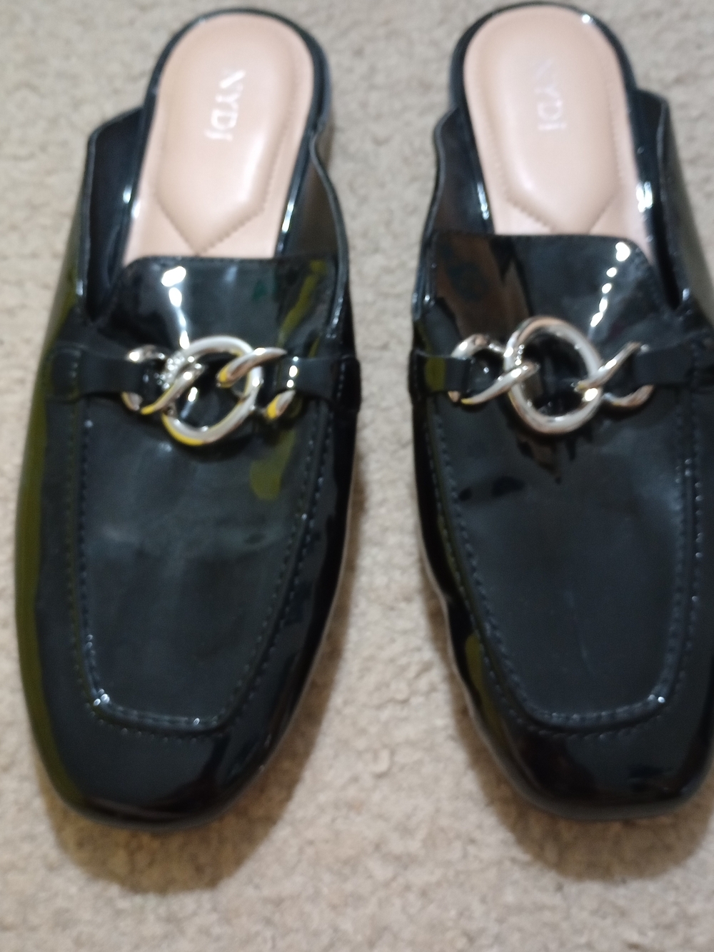 Black Patent Slip-On Men's Loafers with Decorative Chain NYDJ Brand